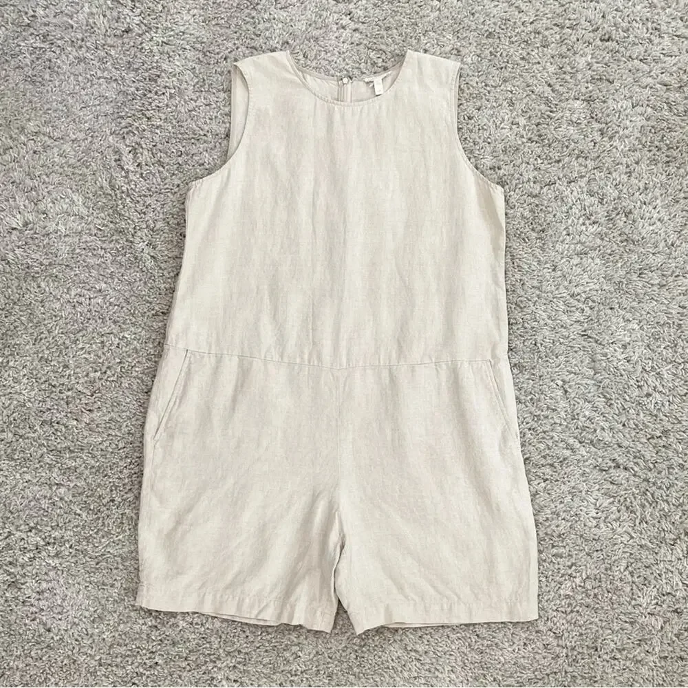 Eileen Fisher Organic Linen Relaxed Romper/Jumpsuit Women’s s Size Large - Picture 7 of 13